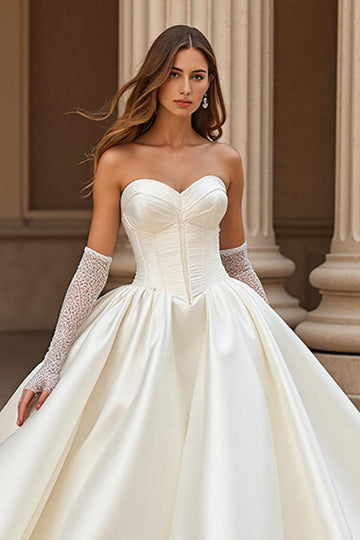 Ivory Ball Gown Court Train Corset Satin Wedding Dress